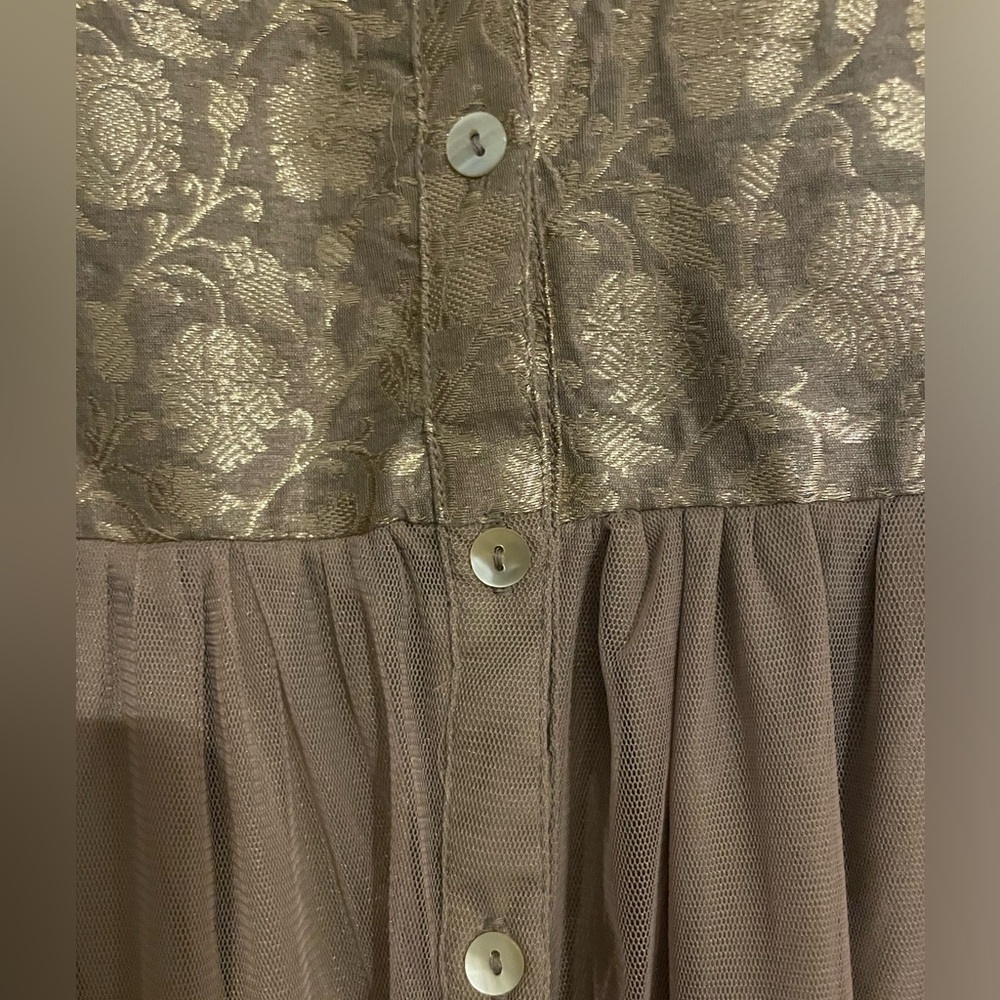 NWT Vark Gold taupe and mesh dress ruffled tiered size small - Picture 4 of 6